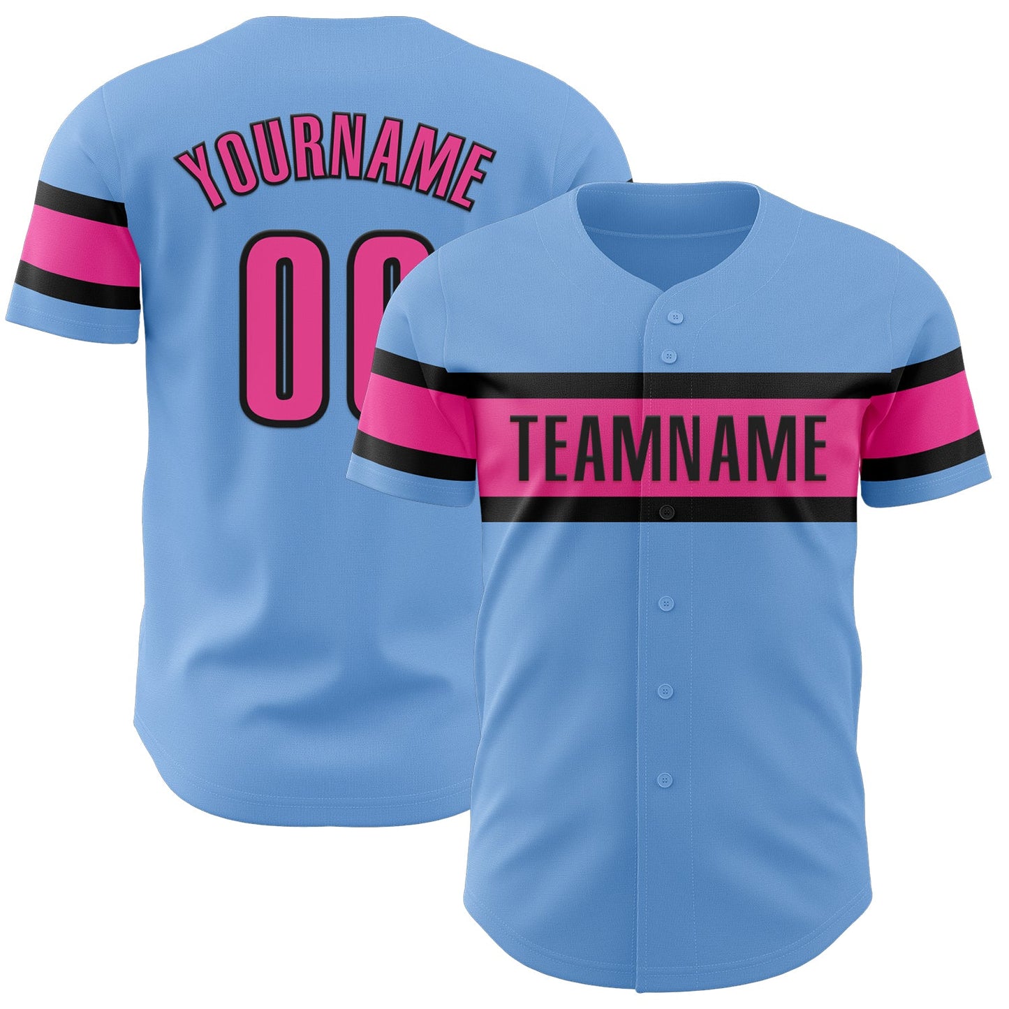 Custom Light Blue Pink-Black Authentic Baseball Jersey - Main View