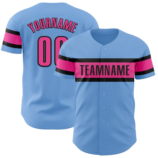 Custom Light Blue Pink-Black Authentic Baseball Jersey - Main View