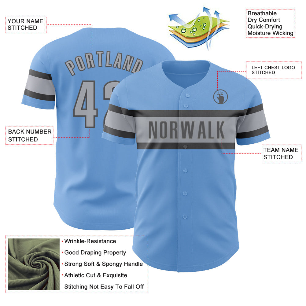 Custom Light Blue Gray-Steel Gray Authentic Baseball Jersey view 3