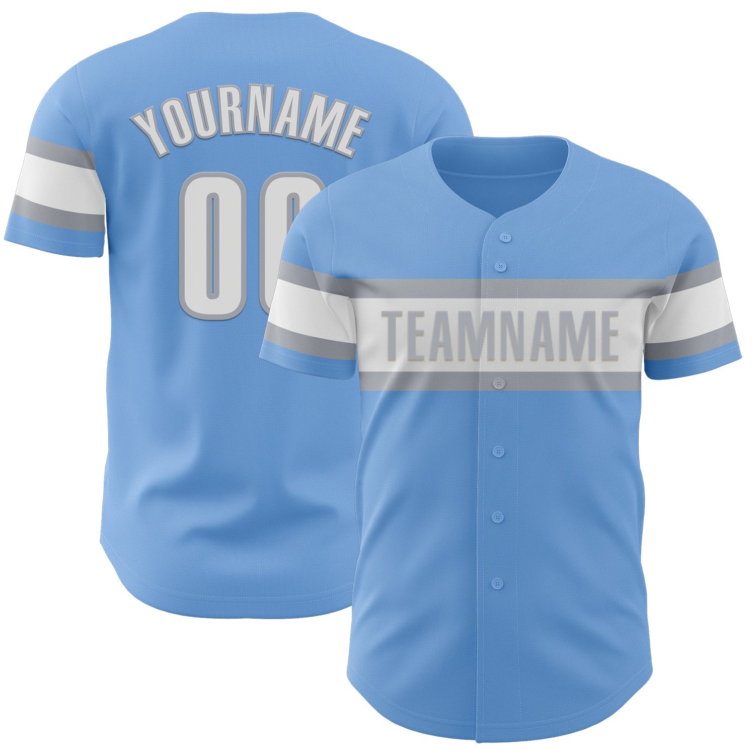 Custom Light Blue White-Gray Authentic Baseball Jersey - Main View