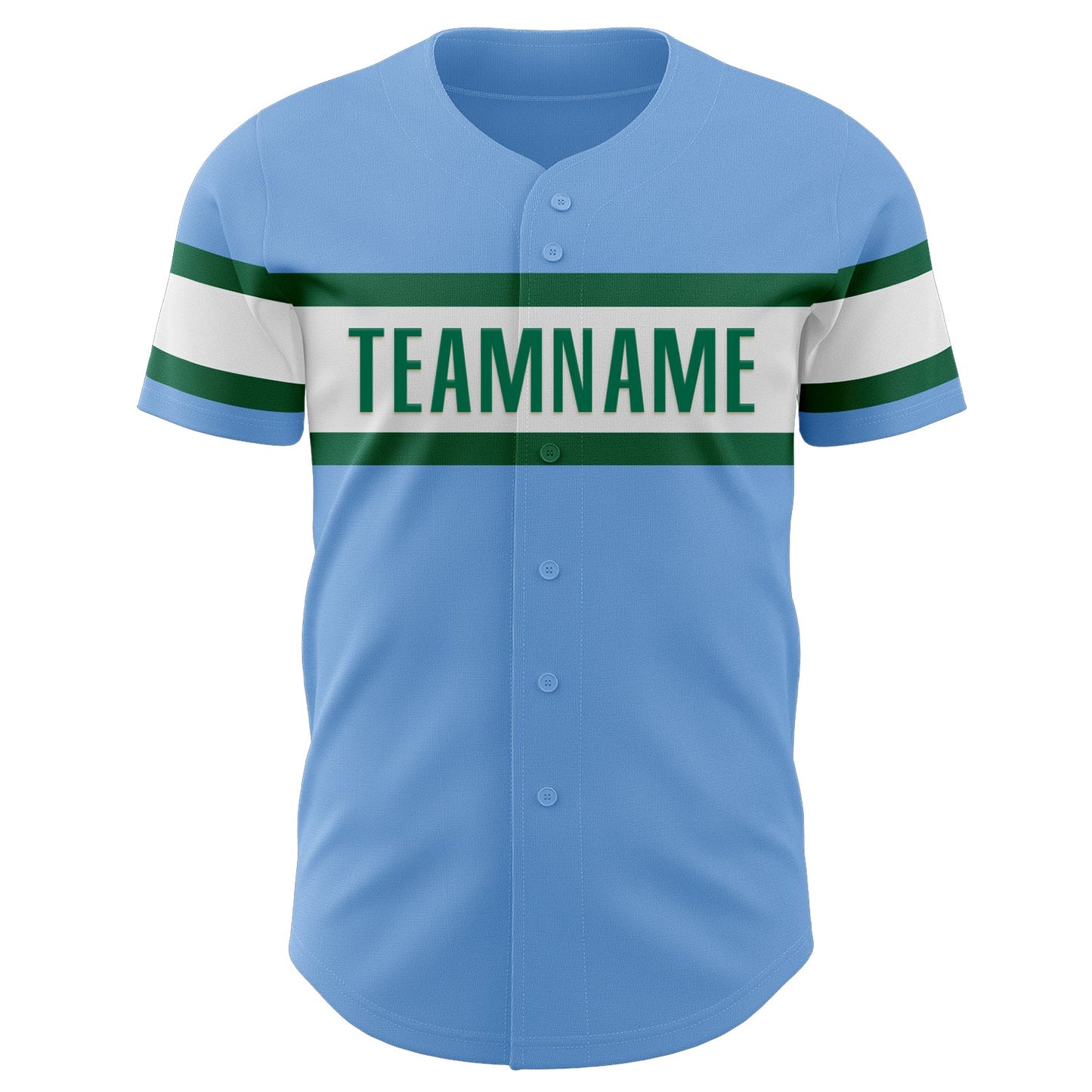 Custom Light Blue Kelly Green-White Authentic Baseball Jersey view 2