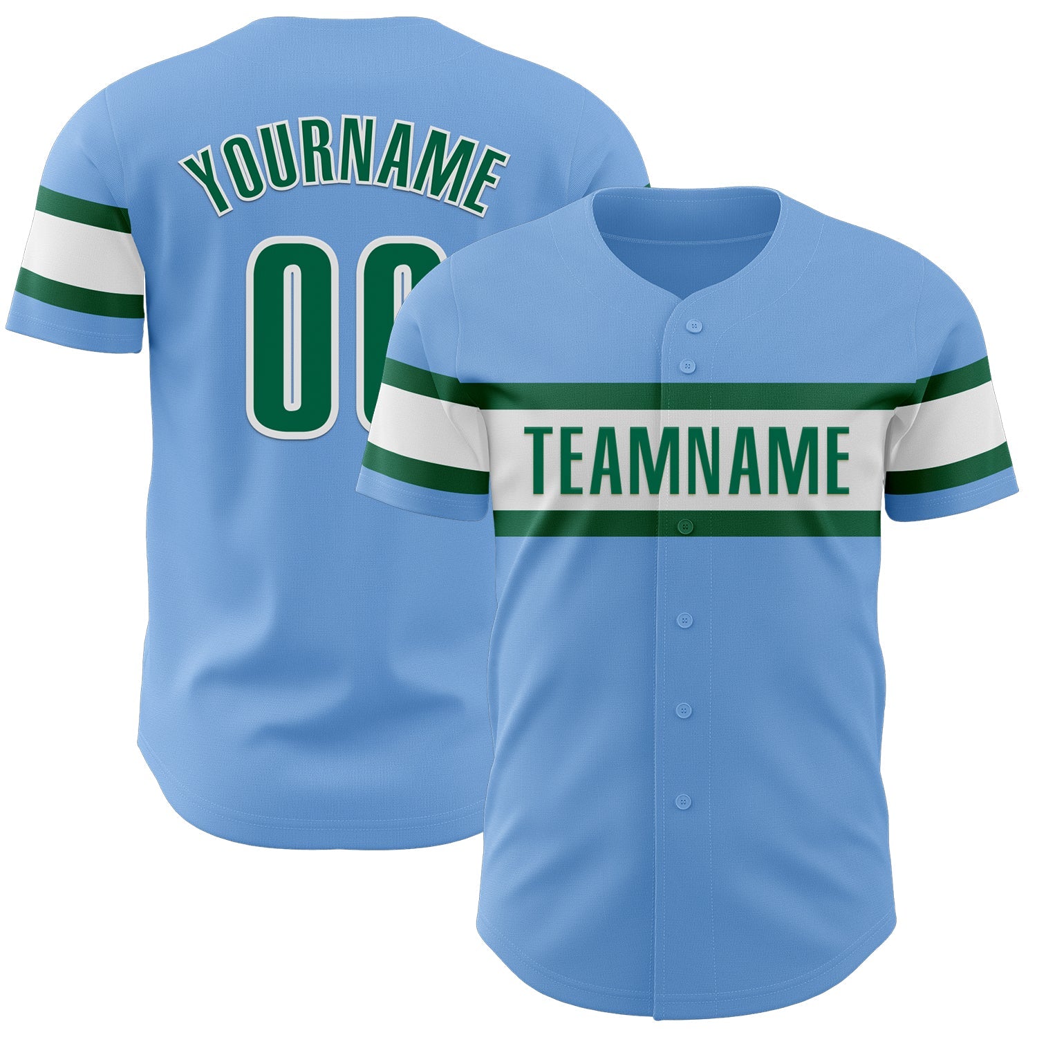 Custom Light Blue Kelly Green-White Authentic Baseball Jersey - Main View