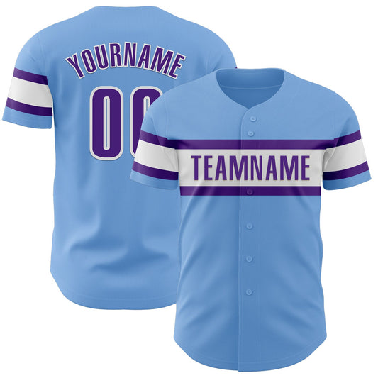 Custom Light Blue Purple-White Authentic Baseball Jersey - Main View