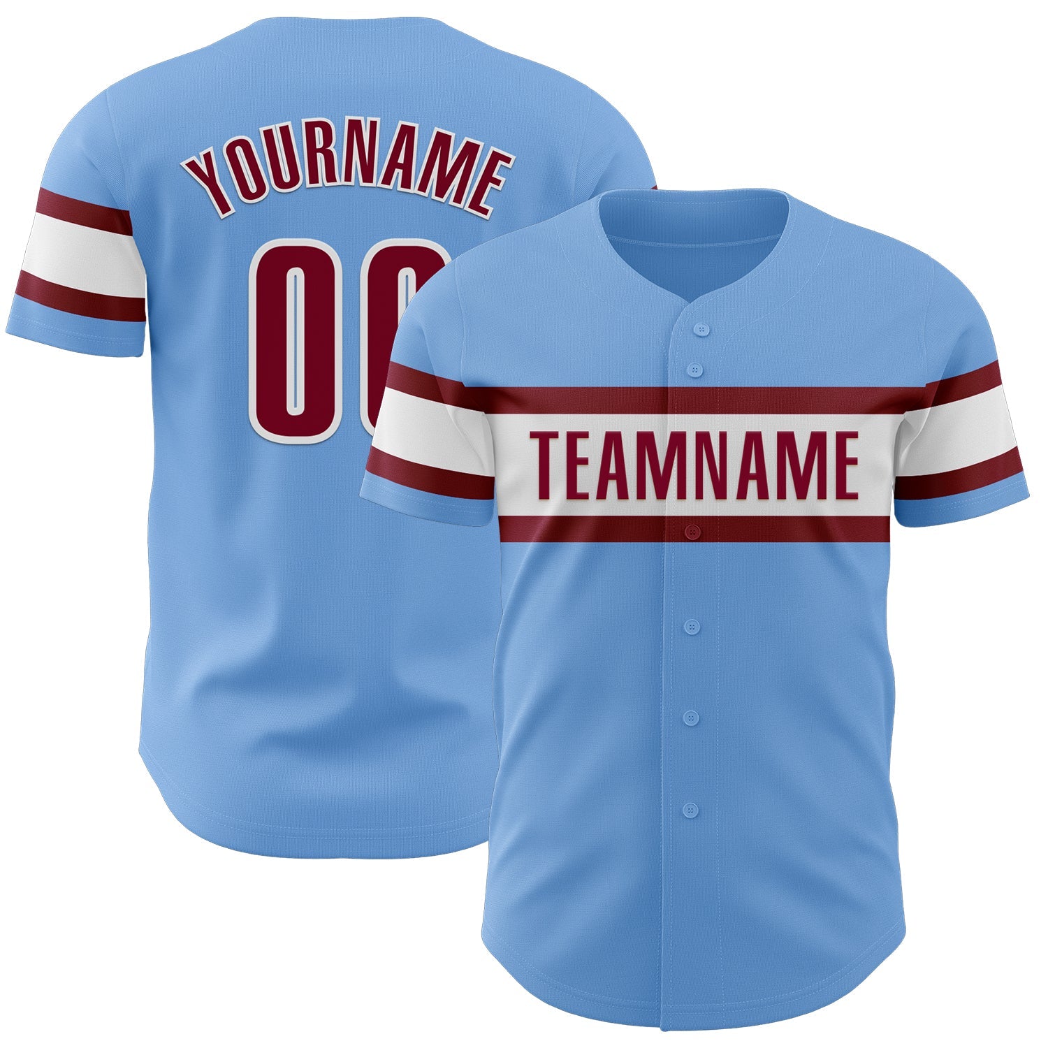 Custom Light Blue Maroon-White Authentic Baseball Jersey - Main View