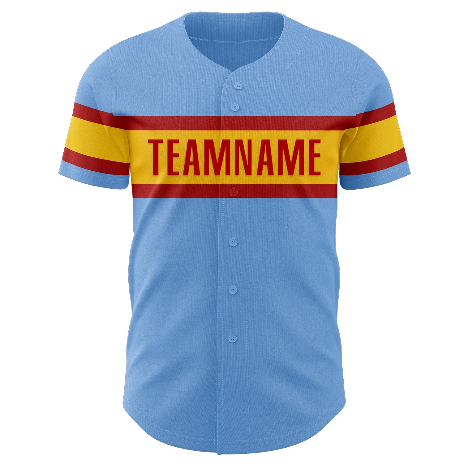 Custom Light Blue Red-Yellow Authentic Baseball Jersey view 2
