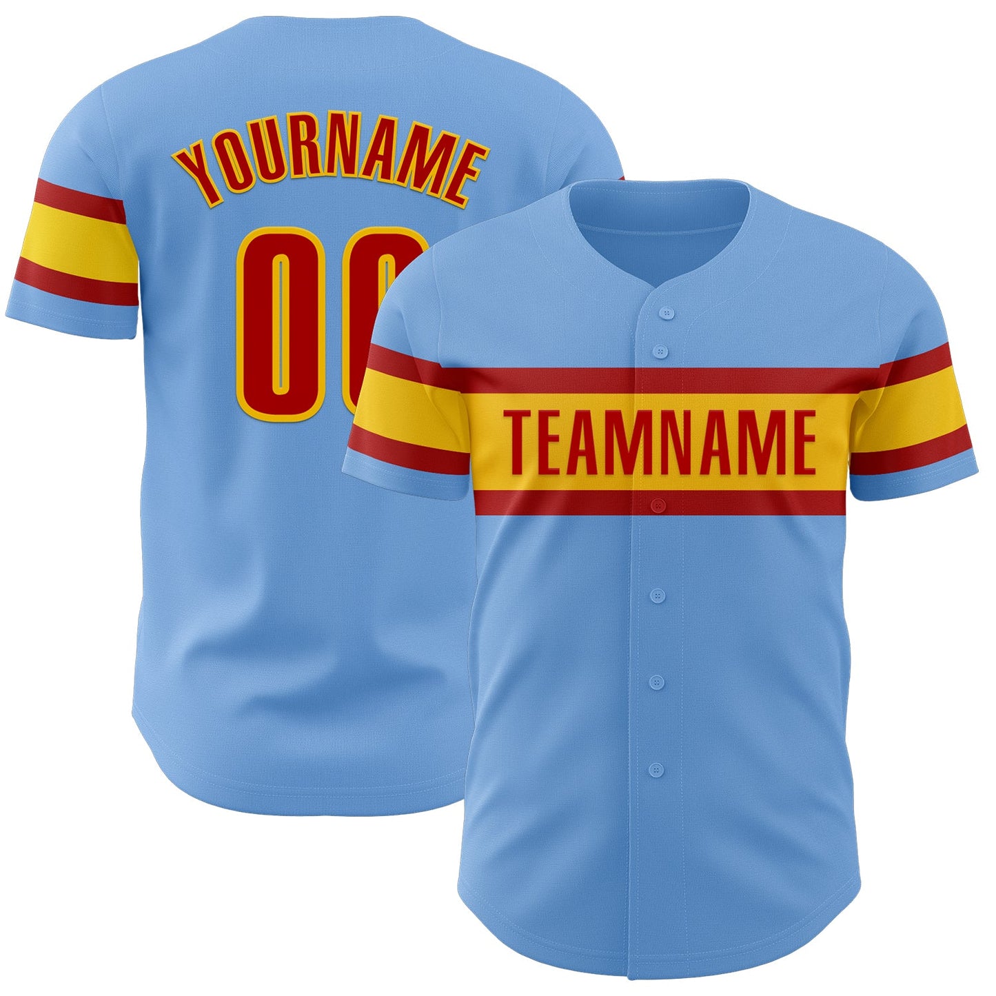 Custom Light Blue Red-Yellow Authentic Baseball Jersey - Main View