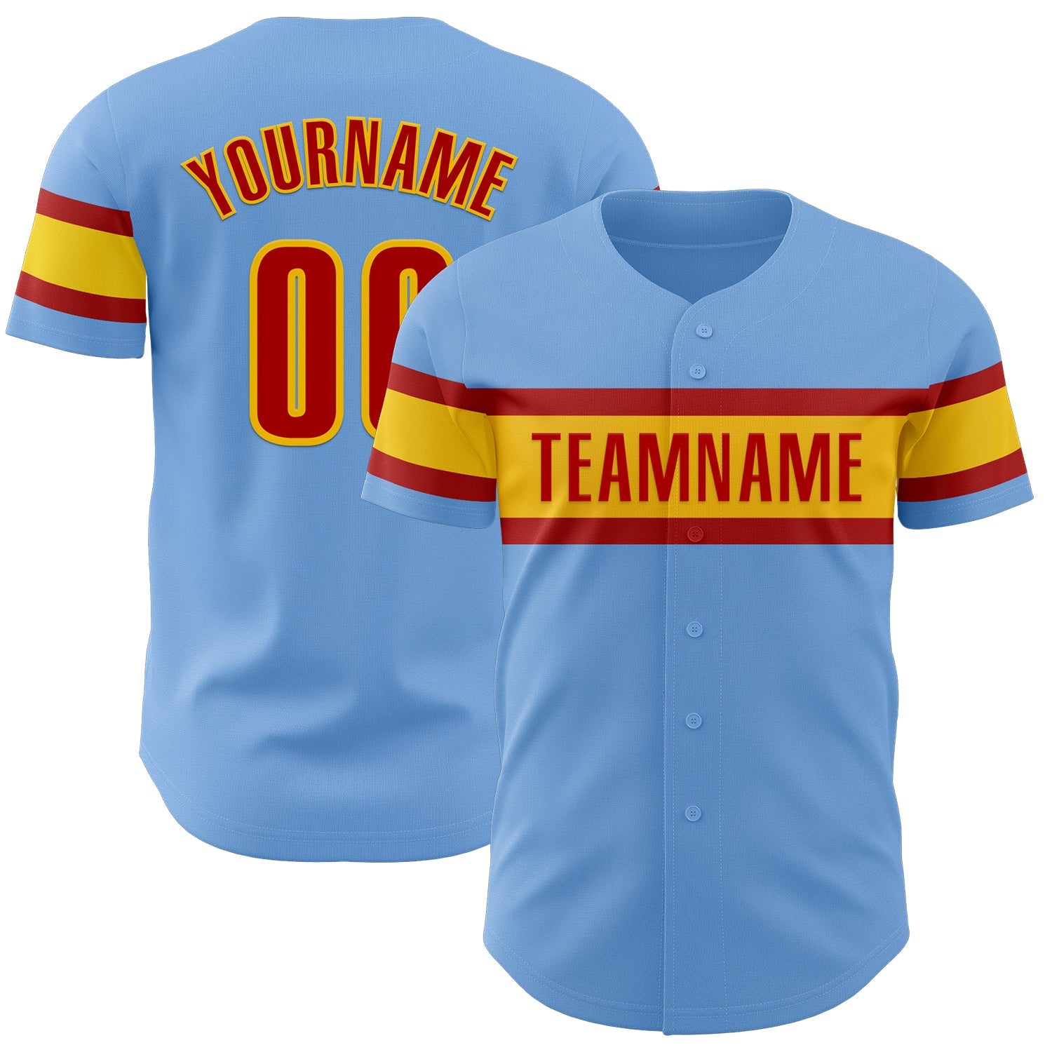 Custom Light Blue Red-Yellow Authentic Baseball Jersey - Main View