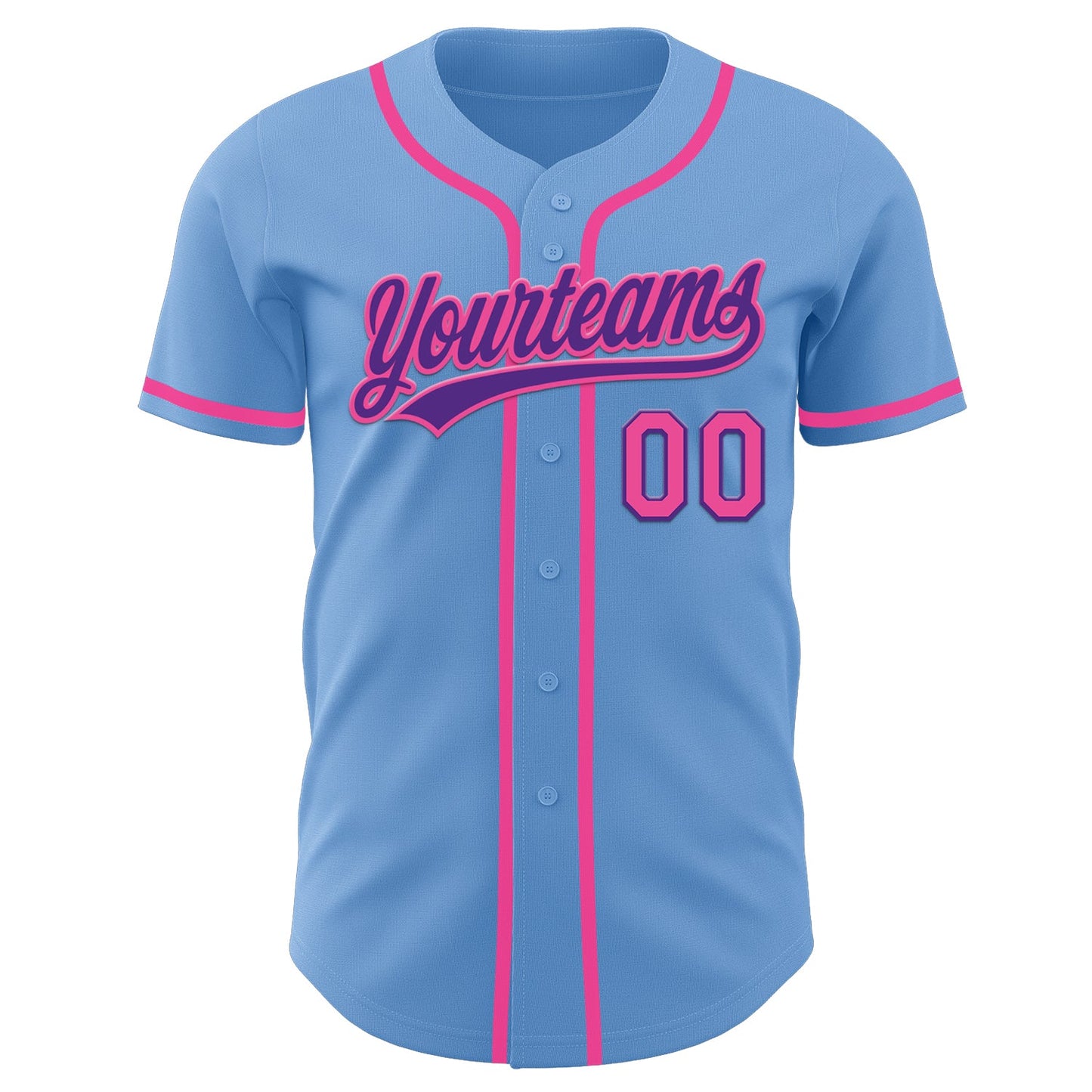 Custom Light Blue Pink-Purple Authentic Baseball Jersey view 2
