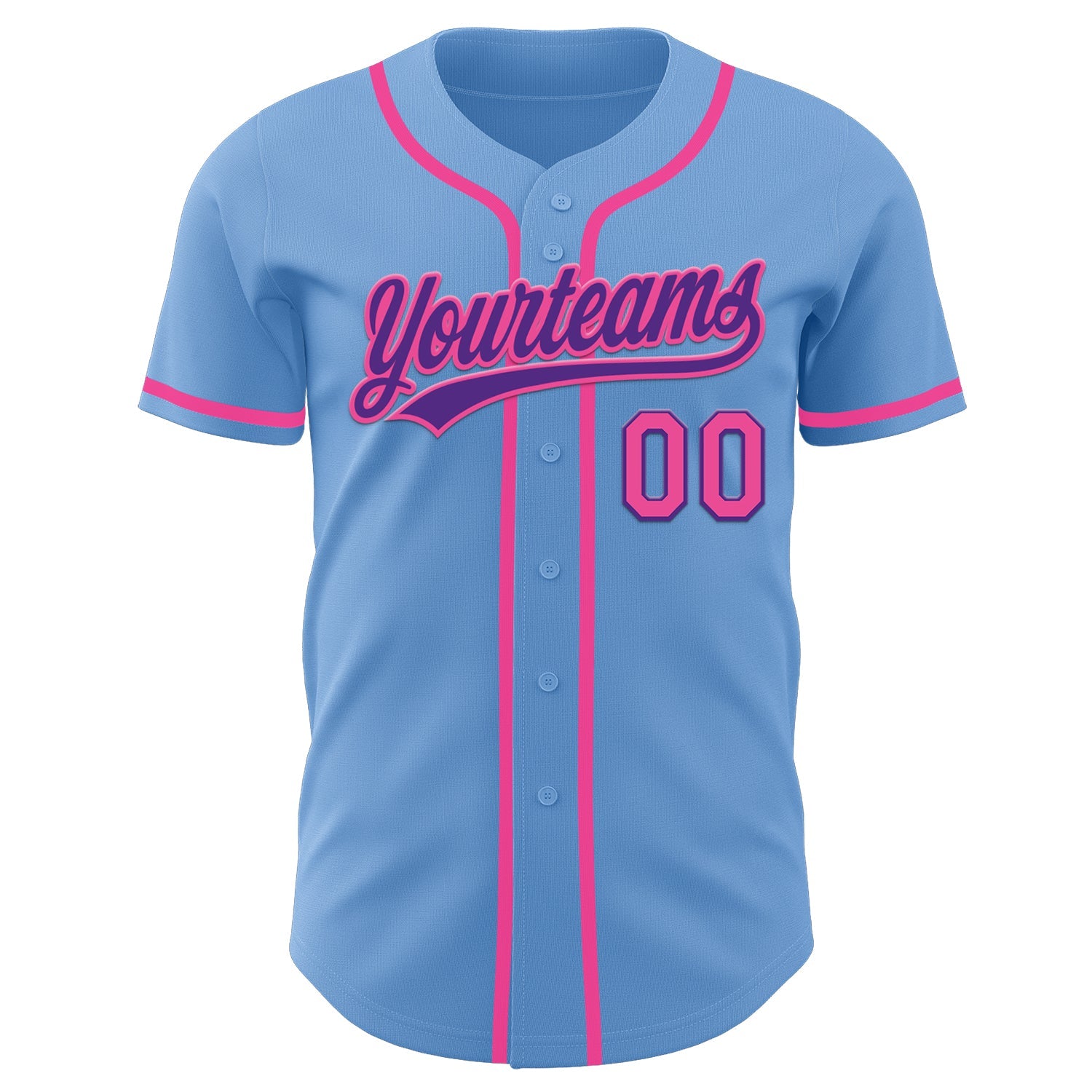 Custom Light Blue Pink-Purple Authentic Baseball Jersey view 2