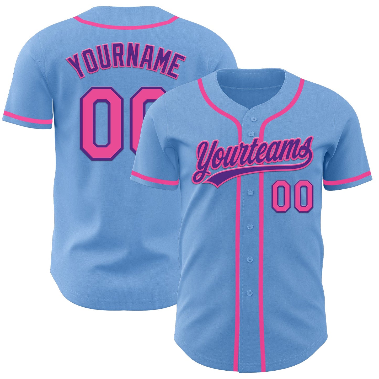 Custom Light Blue Pink-Purple Authentic Baseball Jersey - Main View