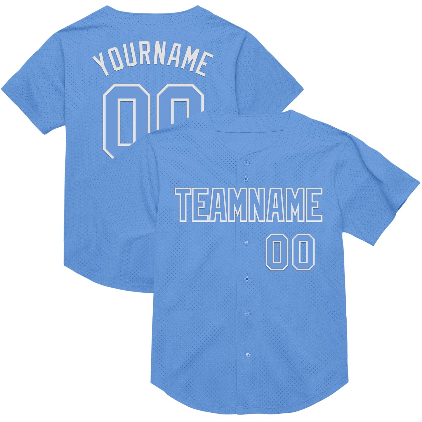 Custom Light Blue White Mesh Authentic Throwback Baseball Jersey - Main View