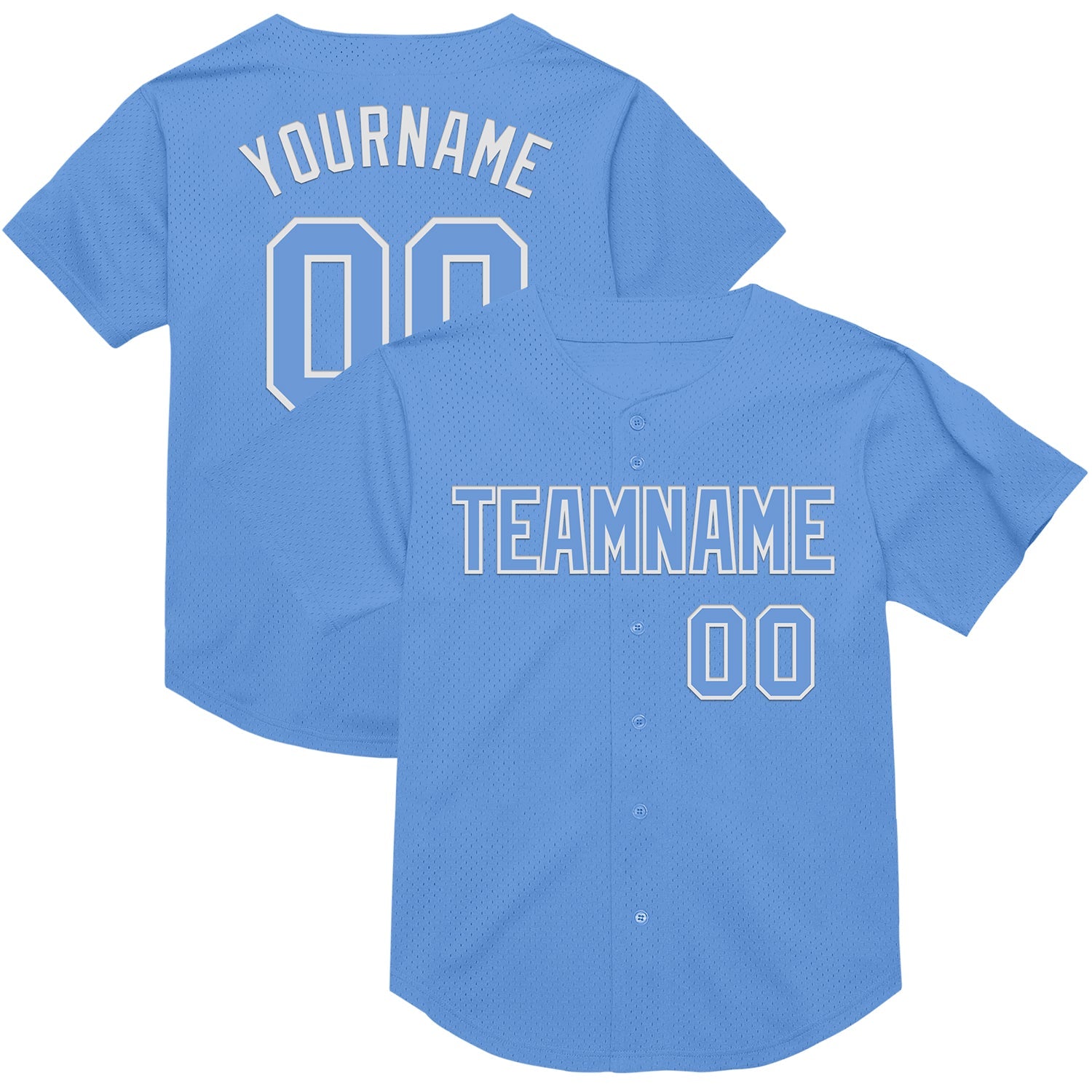 Custom Light Blue White Mesh Authentic Throwback Baseball Jersey - Main View