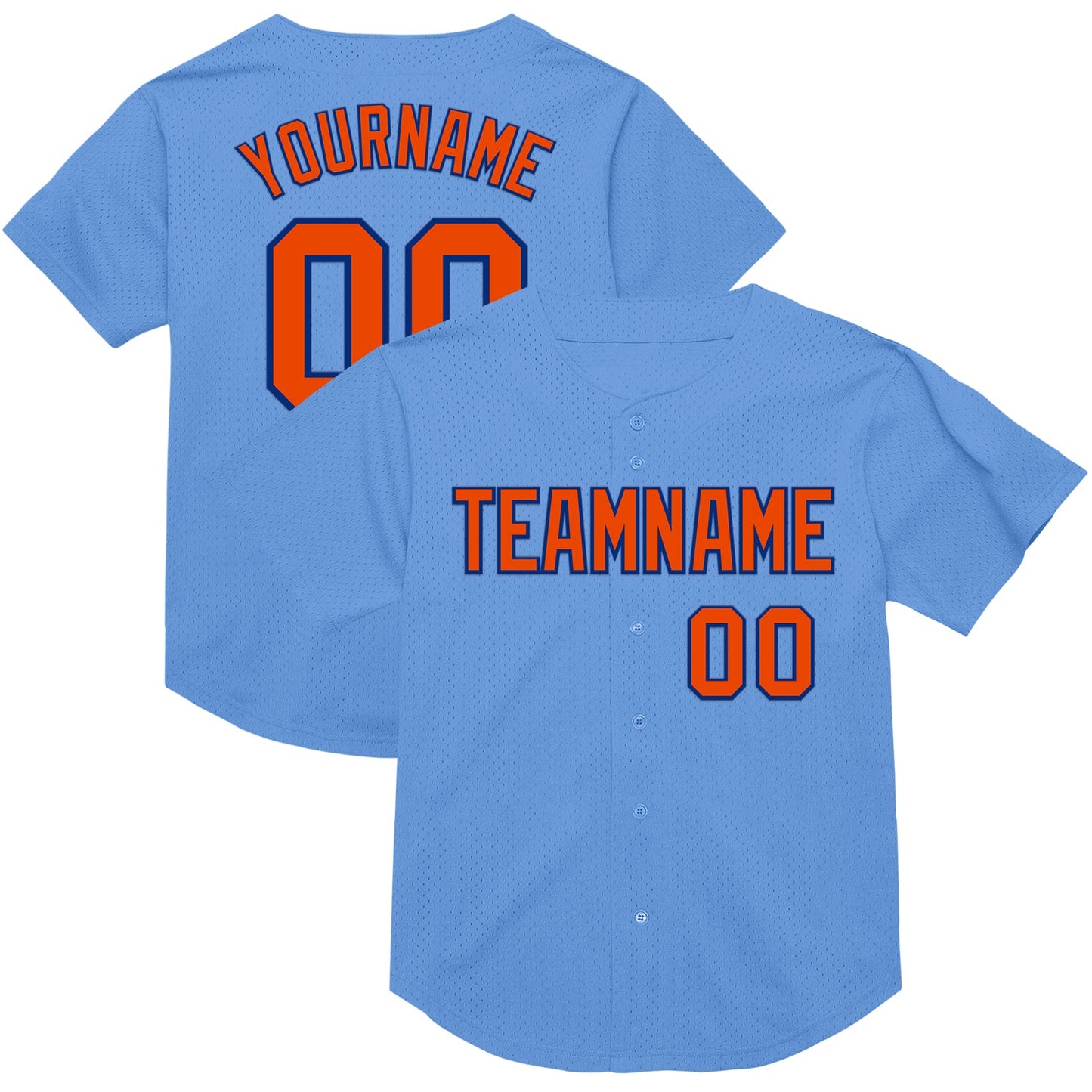 Custom Light Blue Orange-Royal Mesh Authentic Throwback Baseball Jersey - Main View