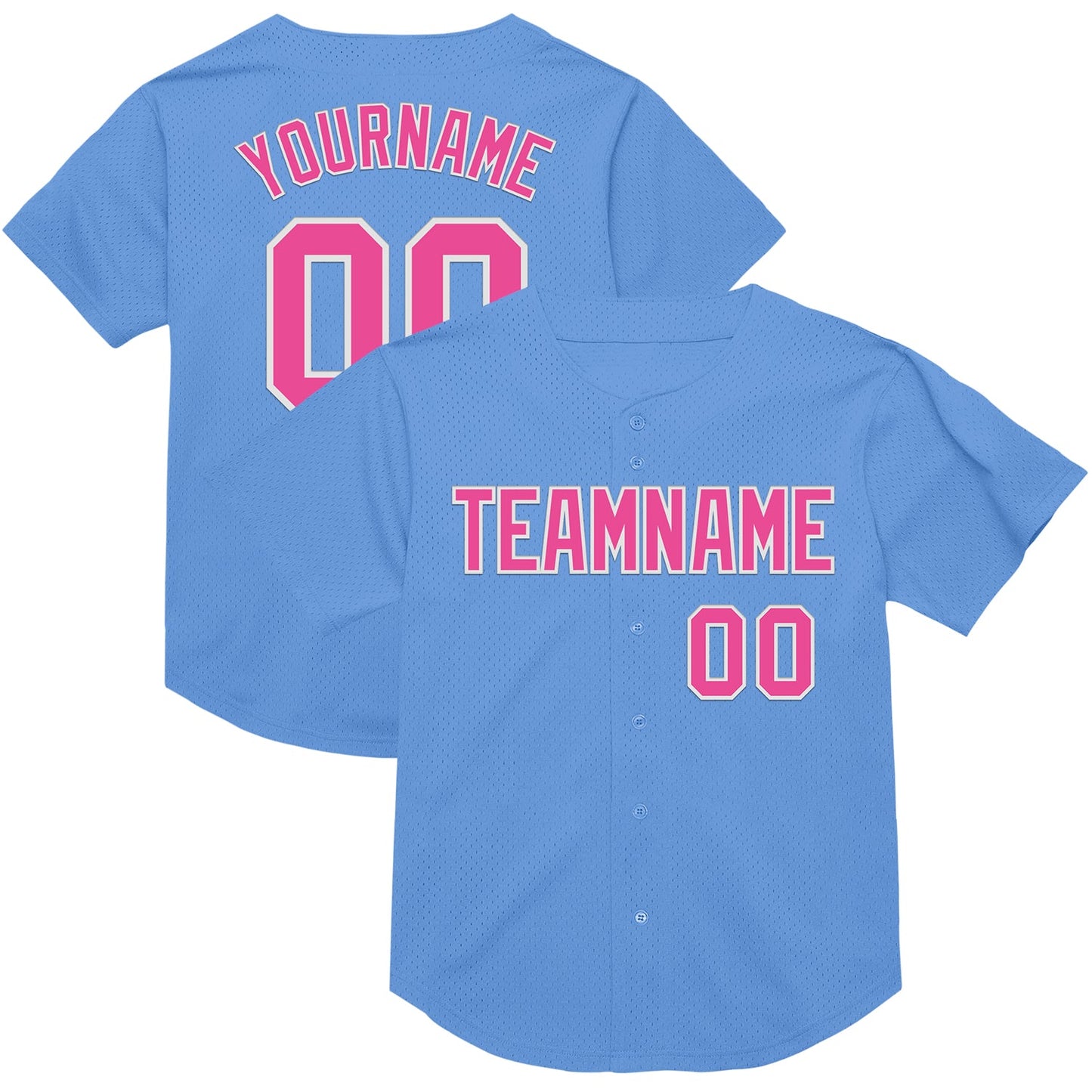 Custom Light Blue Pink-White Mesh Authentic Throwback Baseball Jersey - Main View