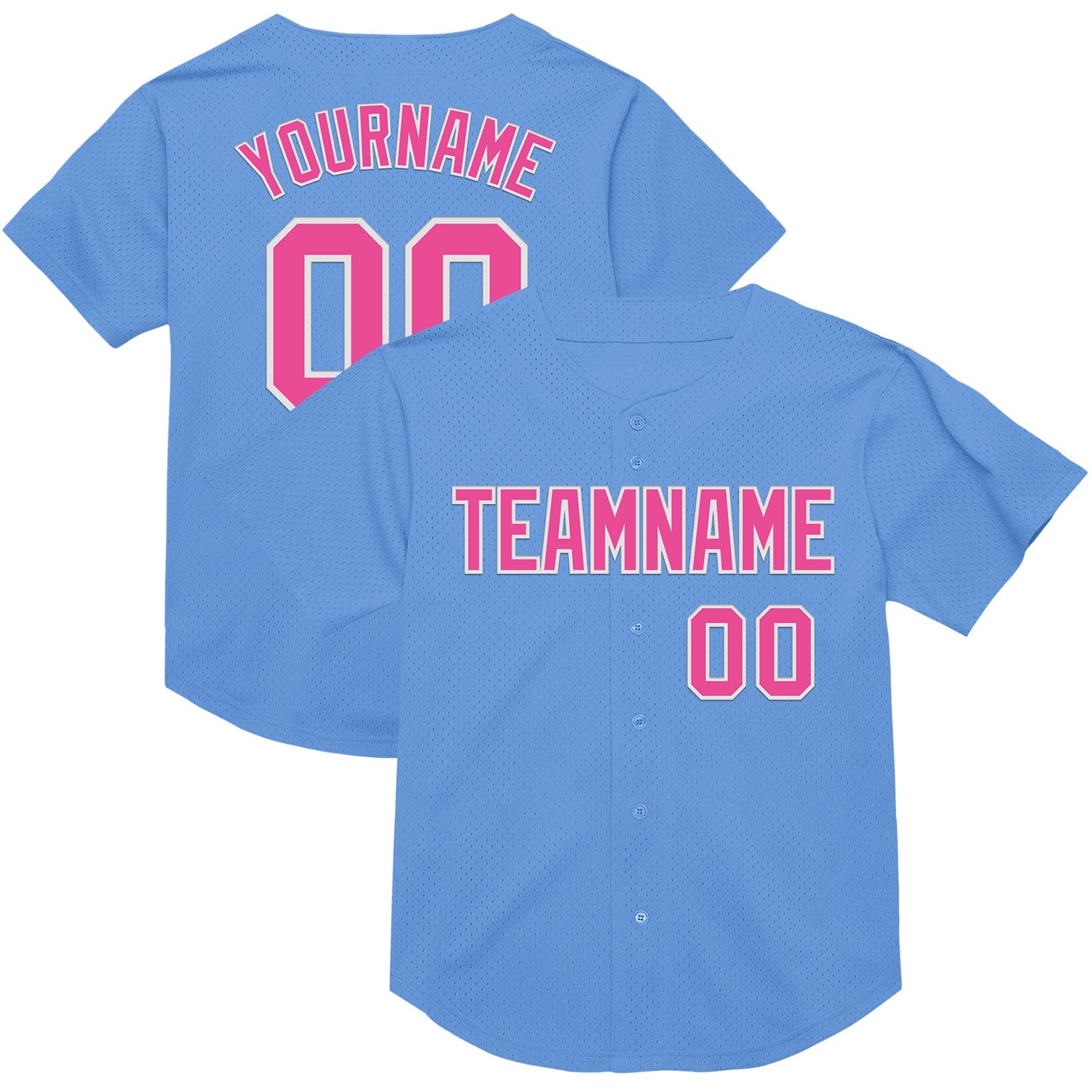 Custom Light Blue Pink-White Mesh Authentic Throwback Baseball Jersey - Main View