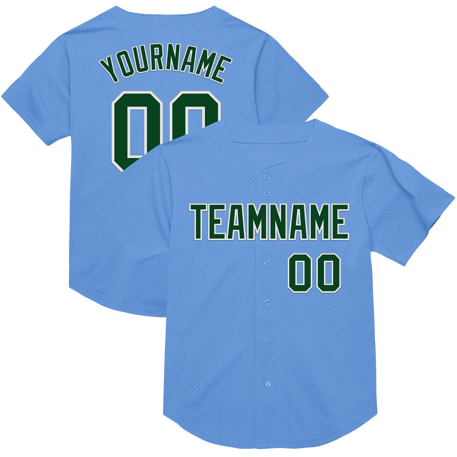 Custom Light Blue Green-White Mesh Authentic Throwback Baseball Jersey - Main View
