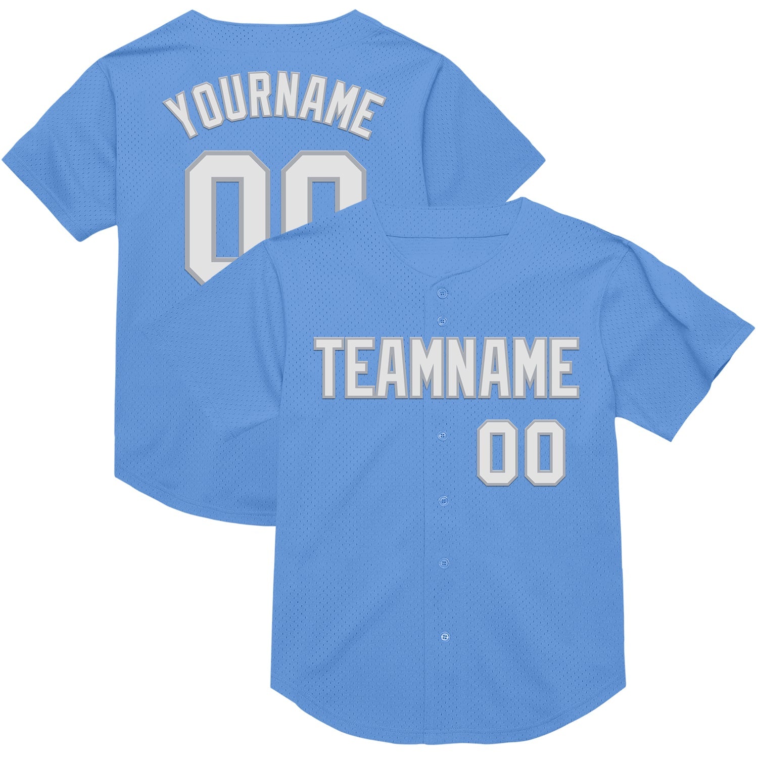 Custom Light Blue White-Gray Mesh Authentic Throwback Baseball Jersey - Main View