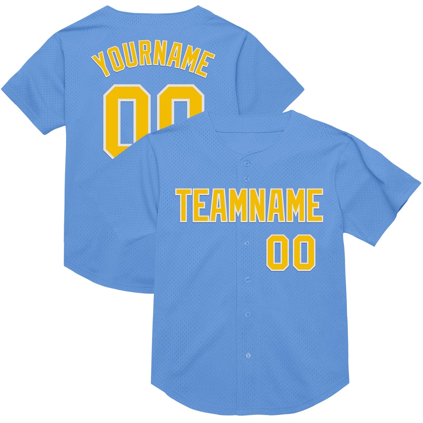 Custom Light Blue Yellow-White Mesh Authentic Throwback Baseball Jersey - Main View