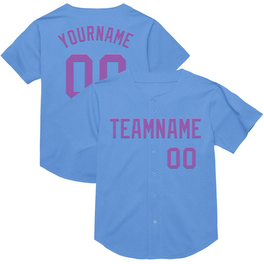 Custom Light Blue Medium Purple Mesh Authentic Throwback Baseball Jersey - Main View