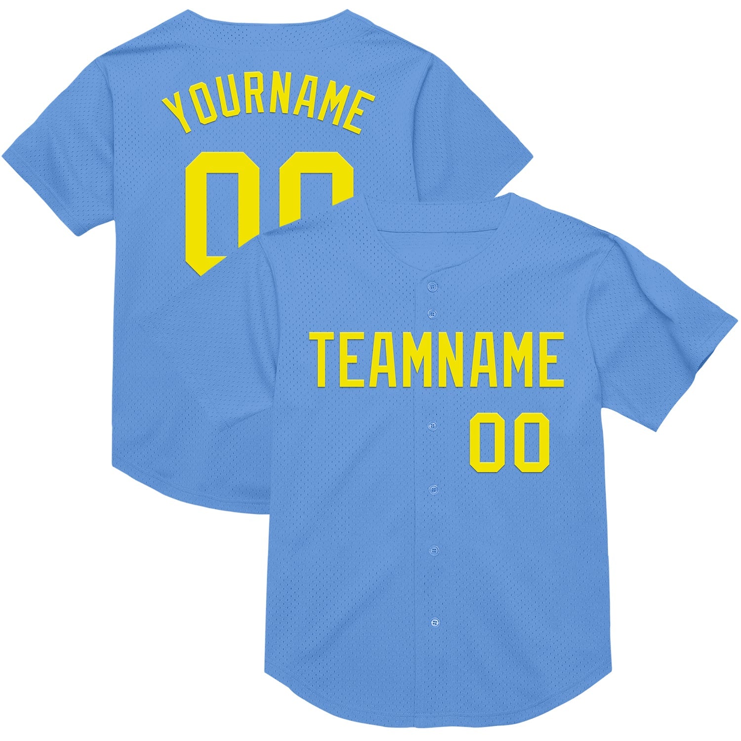 Custom Light Blue Light Yellow Mesh Authentic Throwback Baseball Jersey - Main View