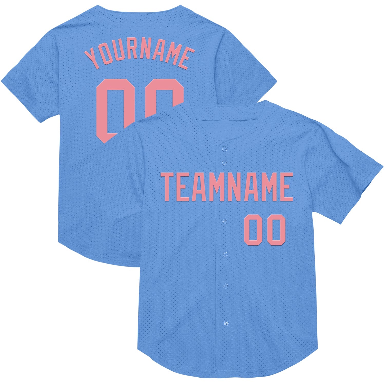 Custom Light Blue Medium Pink Mesh Authentic Throwback Baseball Jersey - Main View