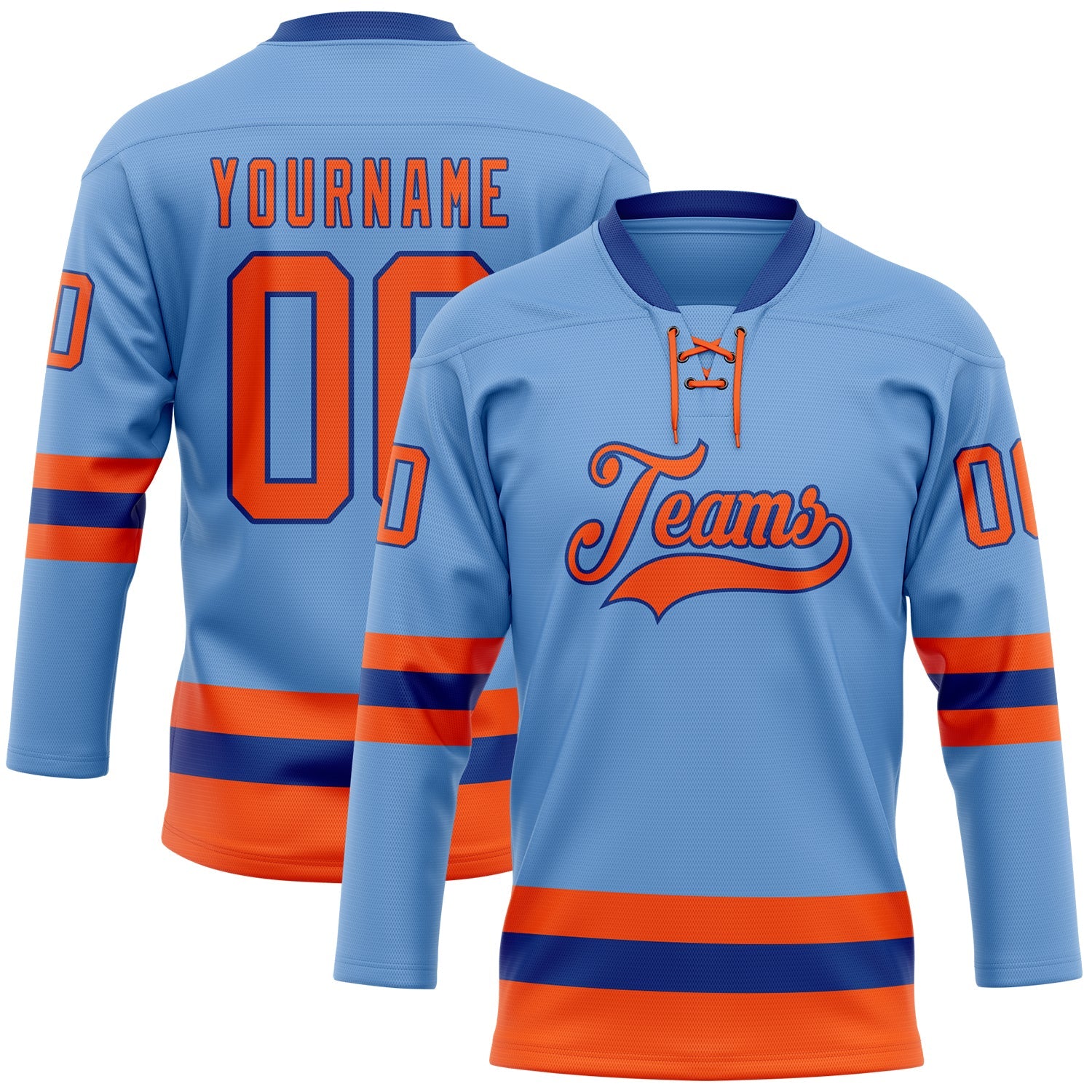 Custom Light Blue Orange-Royal Hockey Lace Neck Jersey - Main View