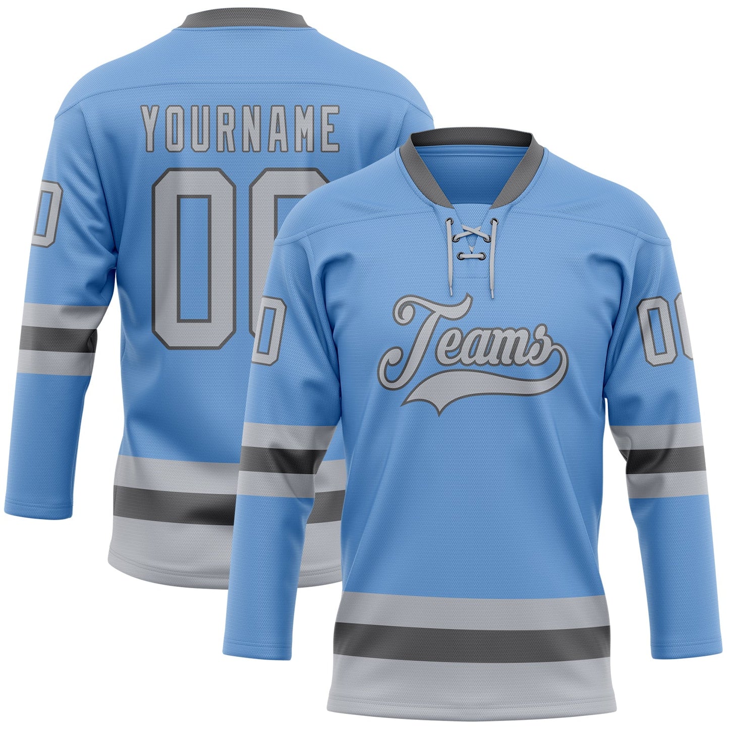 Custom Light Blue Gray-Steel Gray Hockey Lace Neck Jersey - Main View