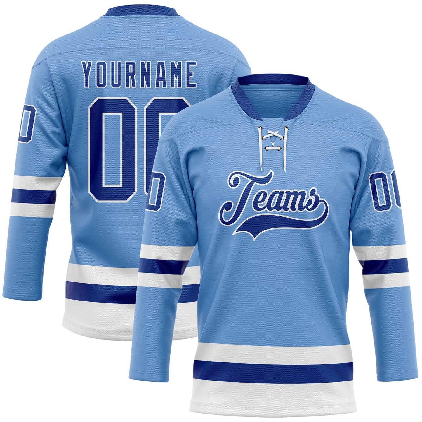 Custom Light Blue Royal-White Hockey Lace Neck Jersey - Main View