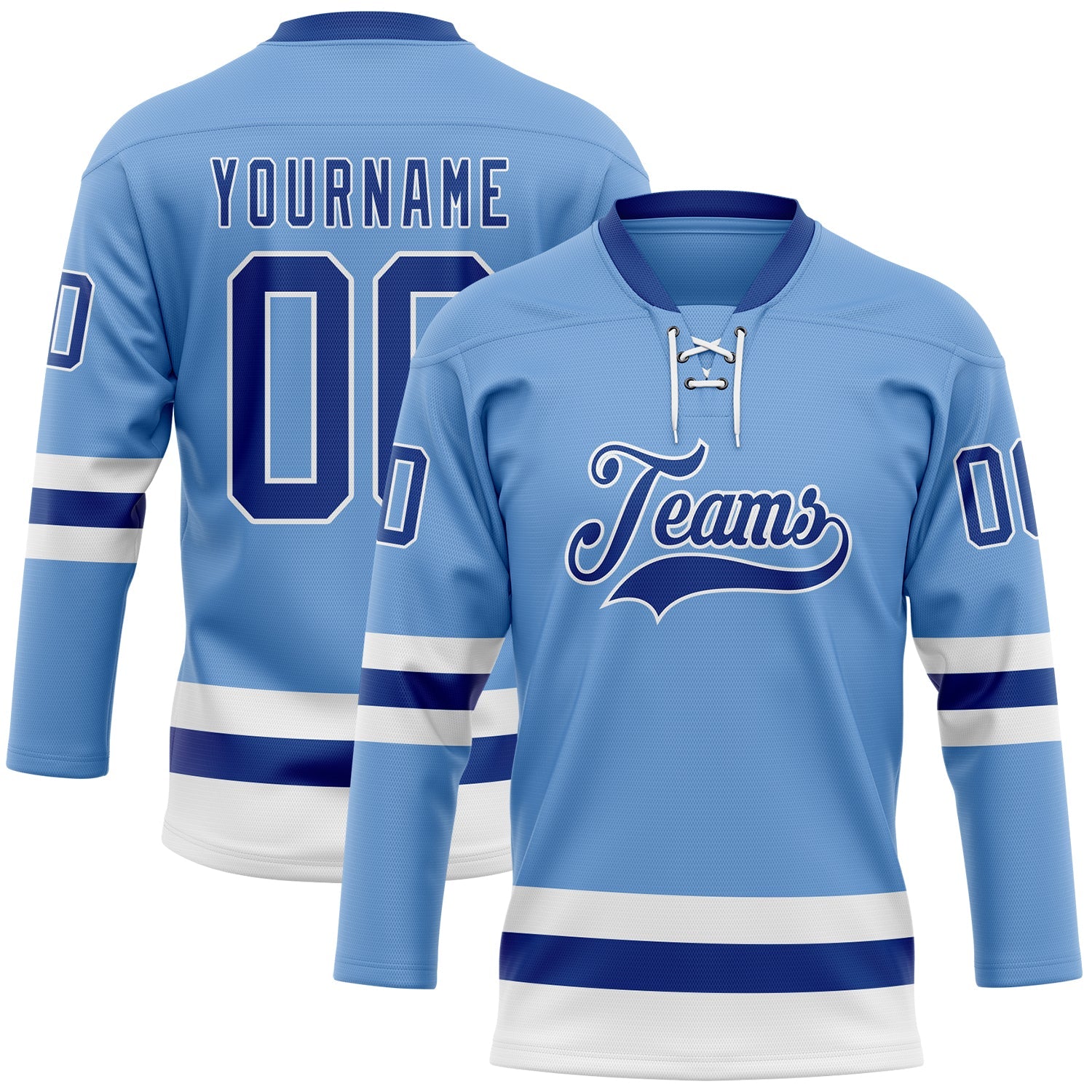 Custom Light Blue Royal-White Hockey Lace Neck Jersey - Main View