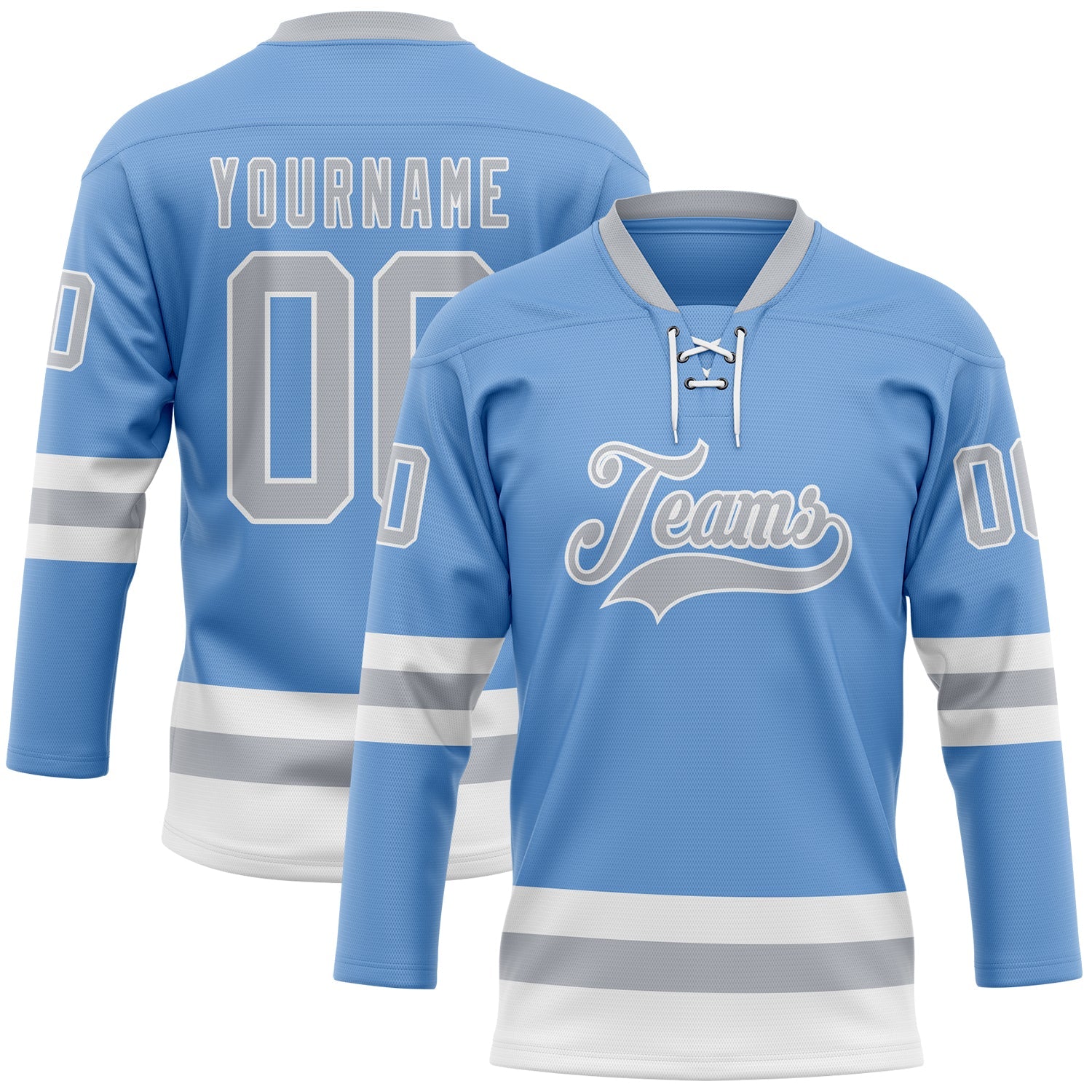 Custom Light Blue Gray-White Hockey Lace Neck Jersey - Main View
