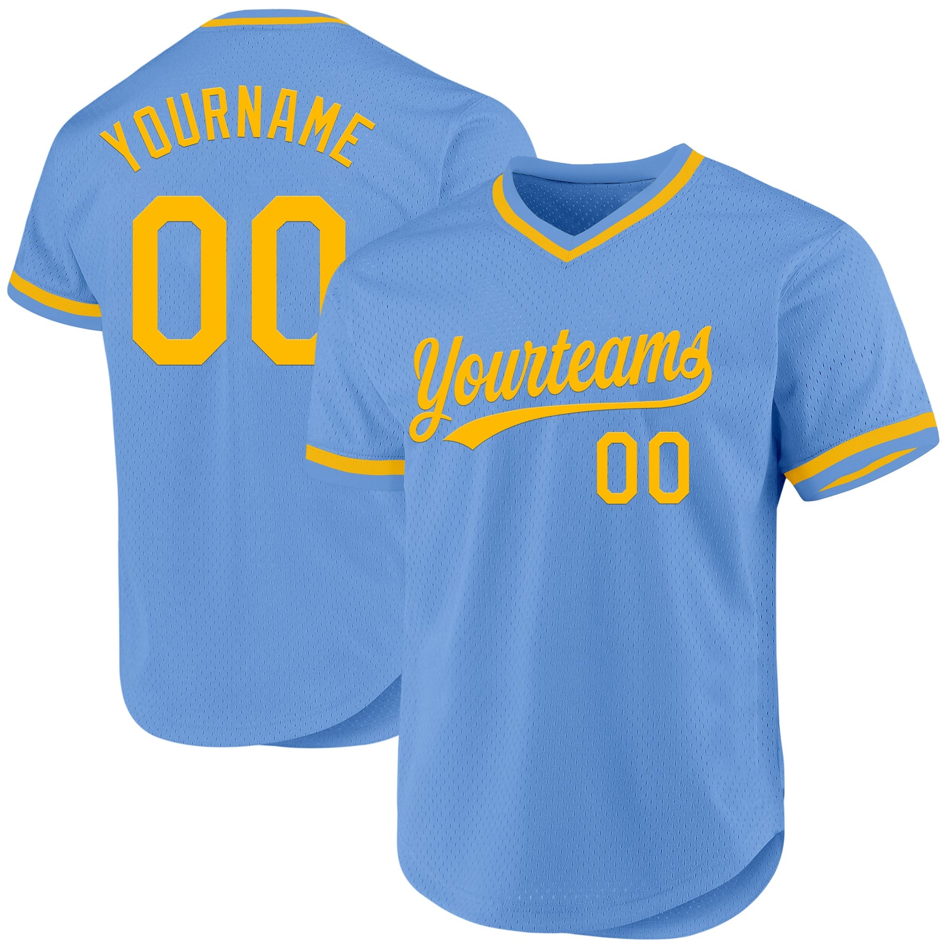 Custom Light Blue Gold Authentic Throwback Baseball Jersey - Main View