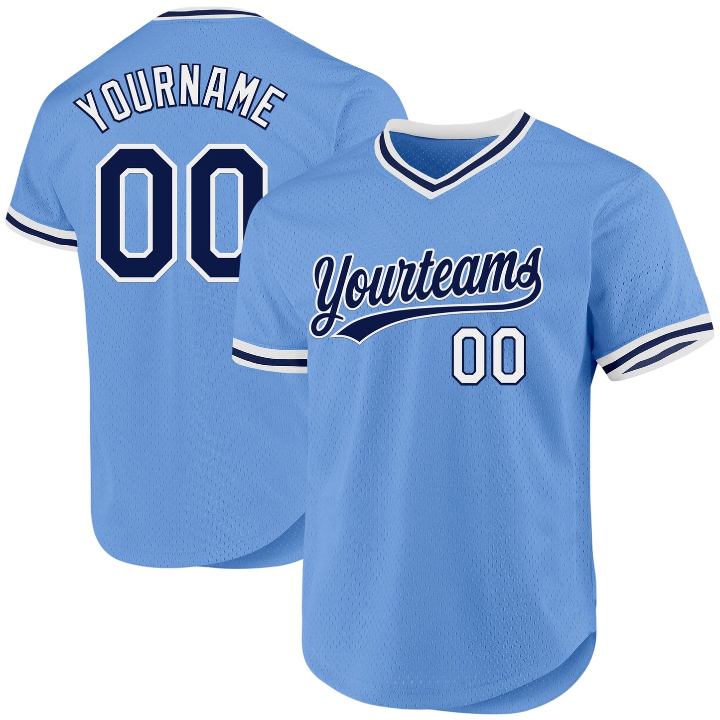 Custom Light Blue Navy-White Authentic Throwback Baseball Jersey - Main View