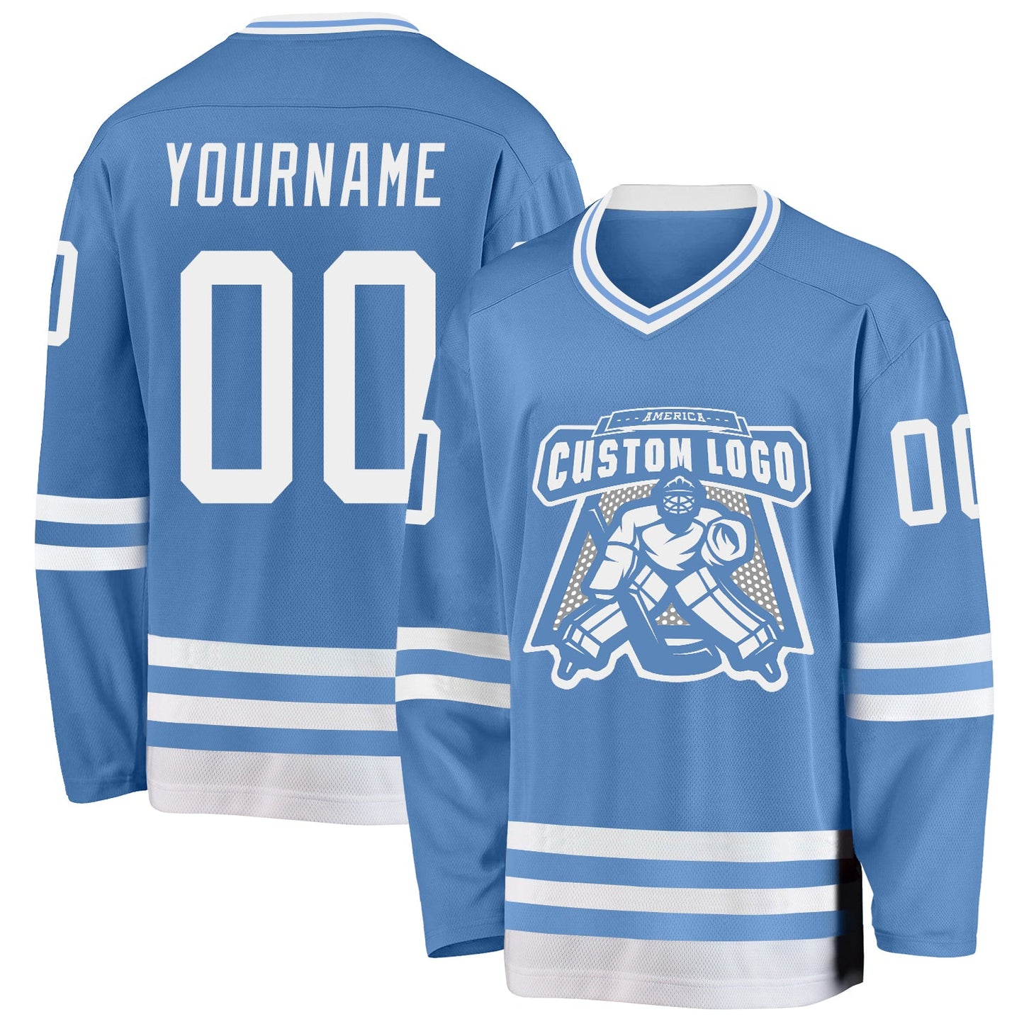Custom Light Blue White Hockey Jersey view 2