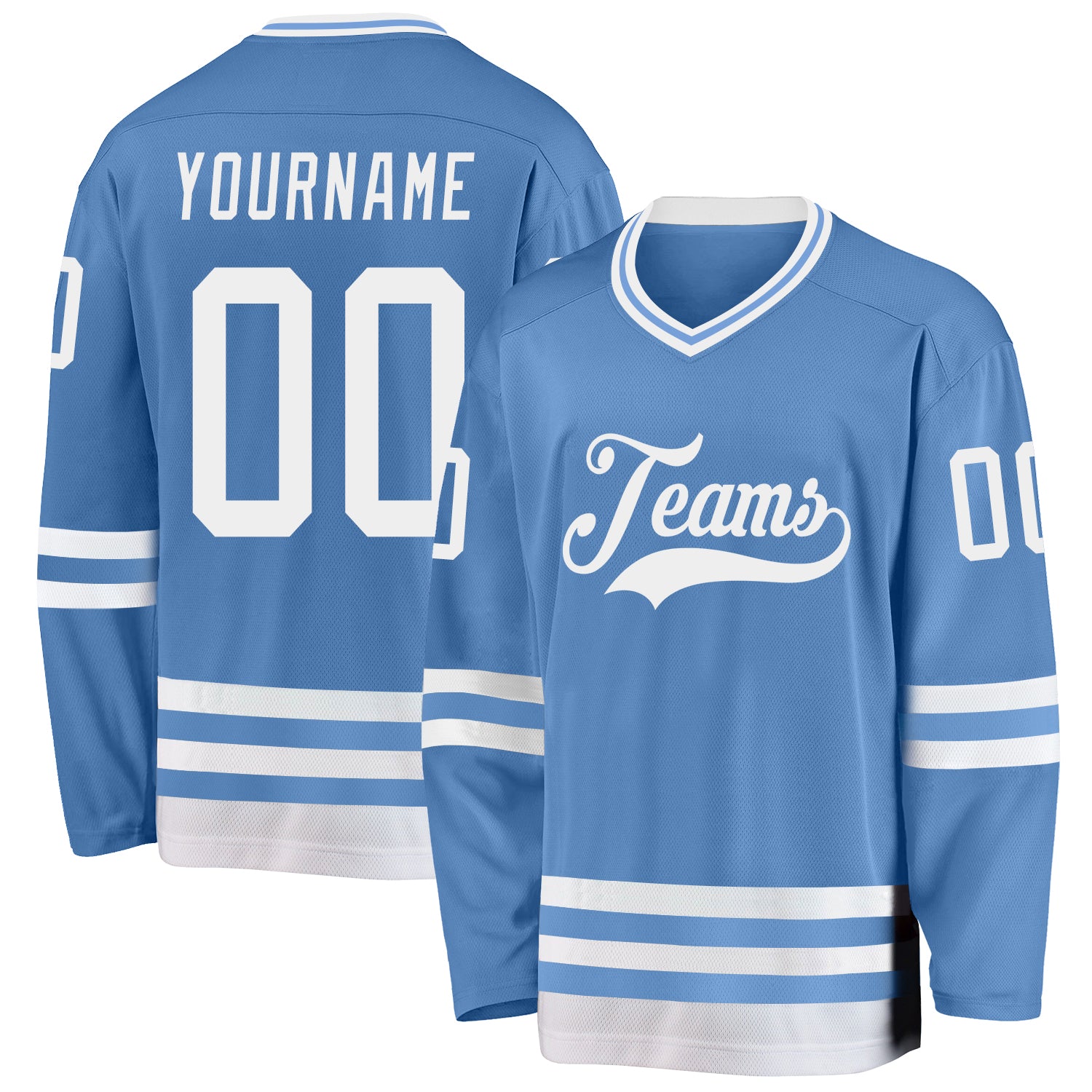 Custom Light Blue White Hockey Jersey - Main View
