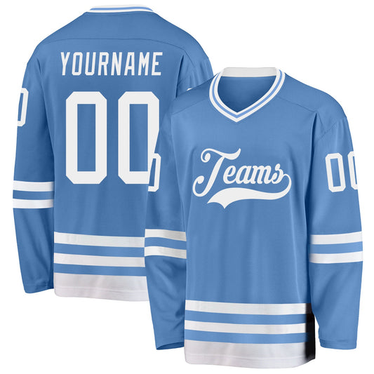 Custom Light Blue White Hockey Jersey - Main View