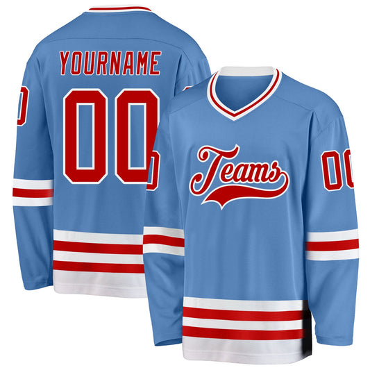 Custom Light Blue Red-White Hockey Jersey - Main View