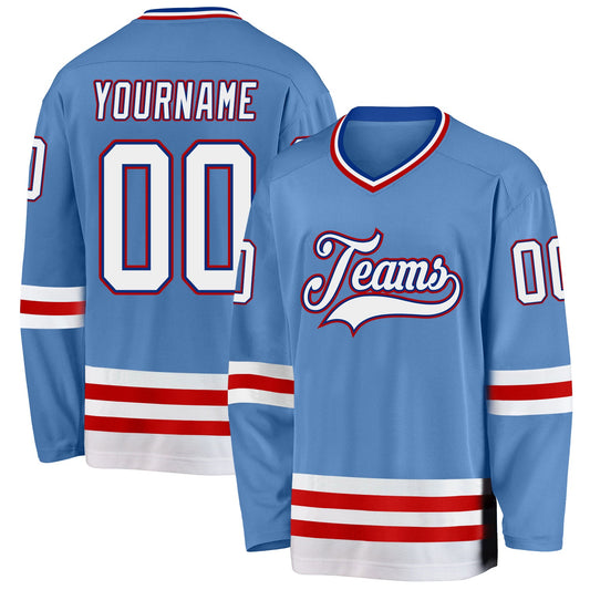 Custom Light Blue Royal-Red Hockey Jersey - Main View