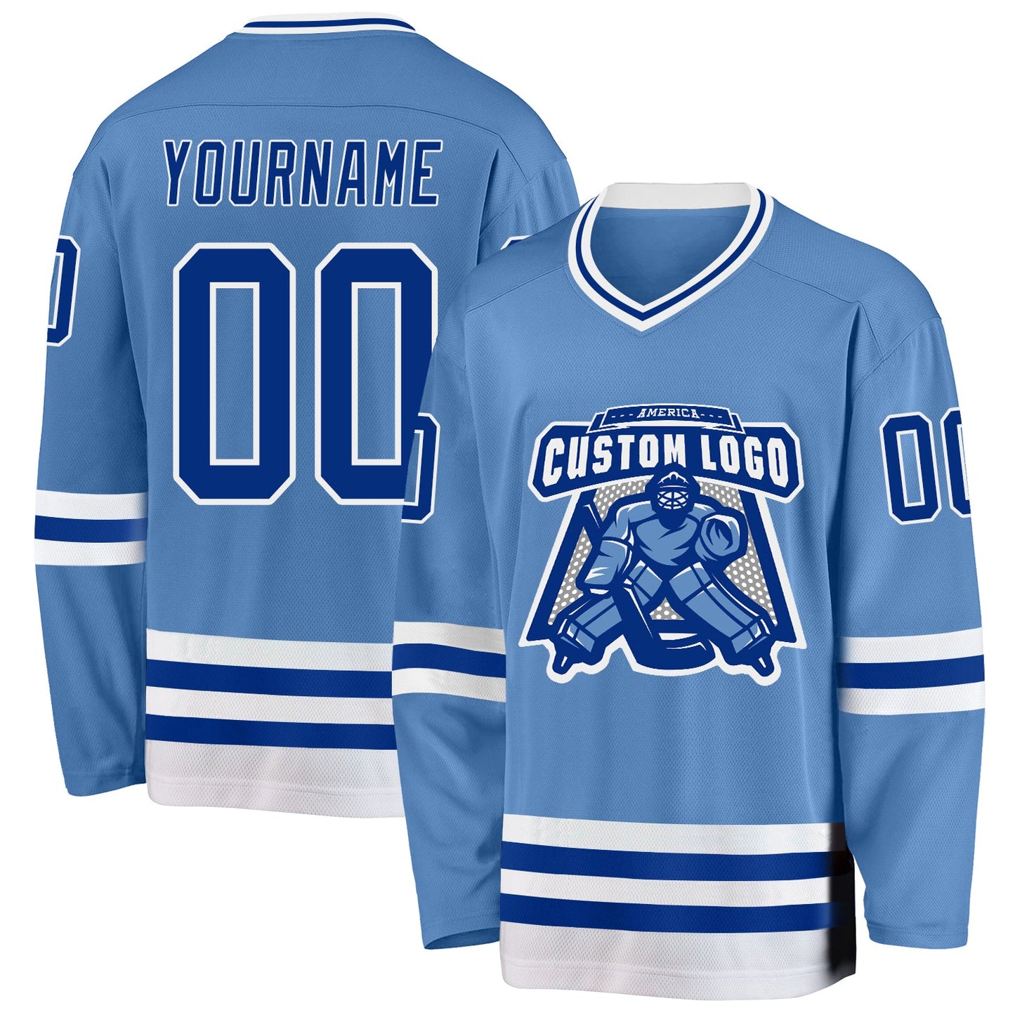 Custom Light Blue Royal-White Hockey Jersey view 2