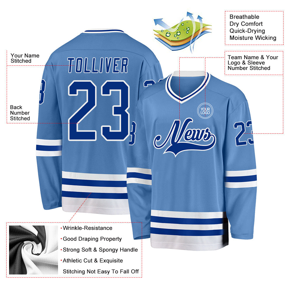 Custom Light Blue Royal-White Hockey Jersey view 3