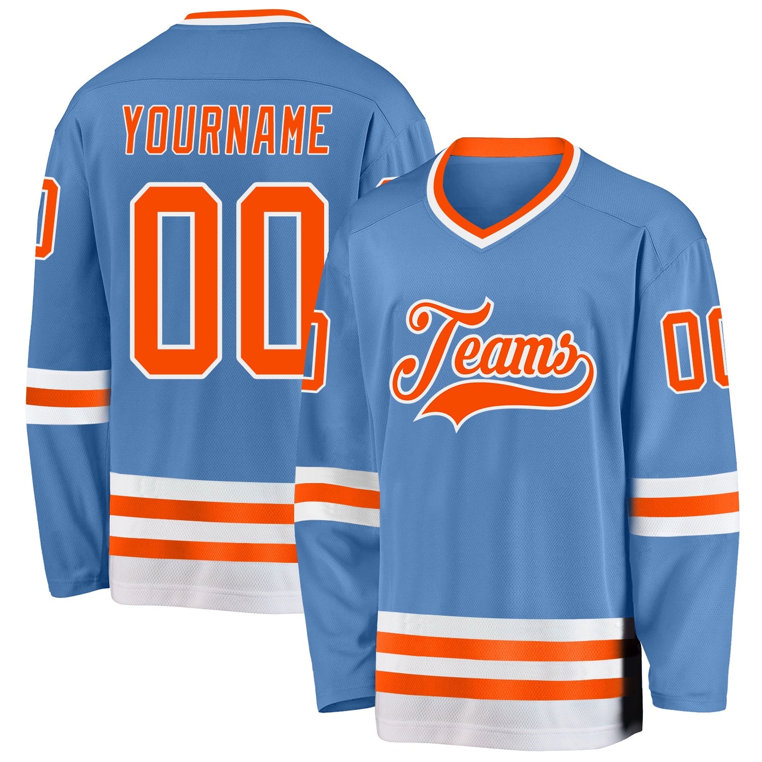 Custom Light Blue Orange-White Hockey Jersey - Main View