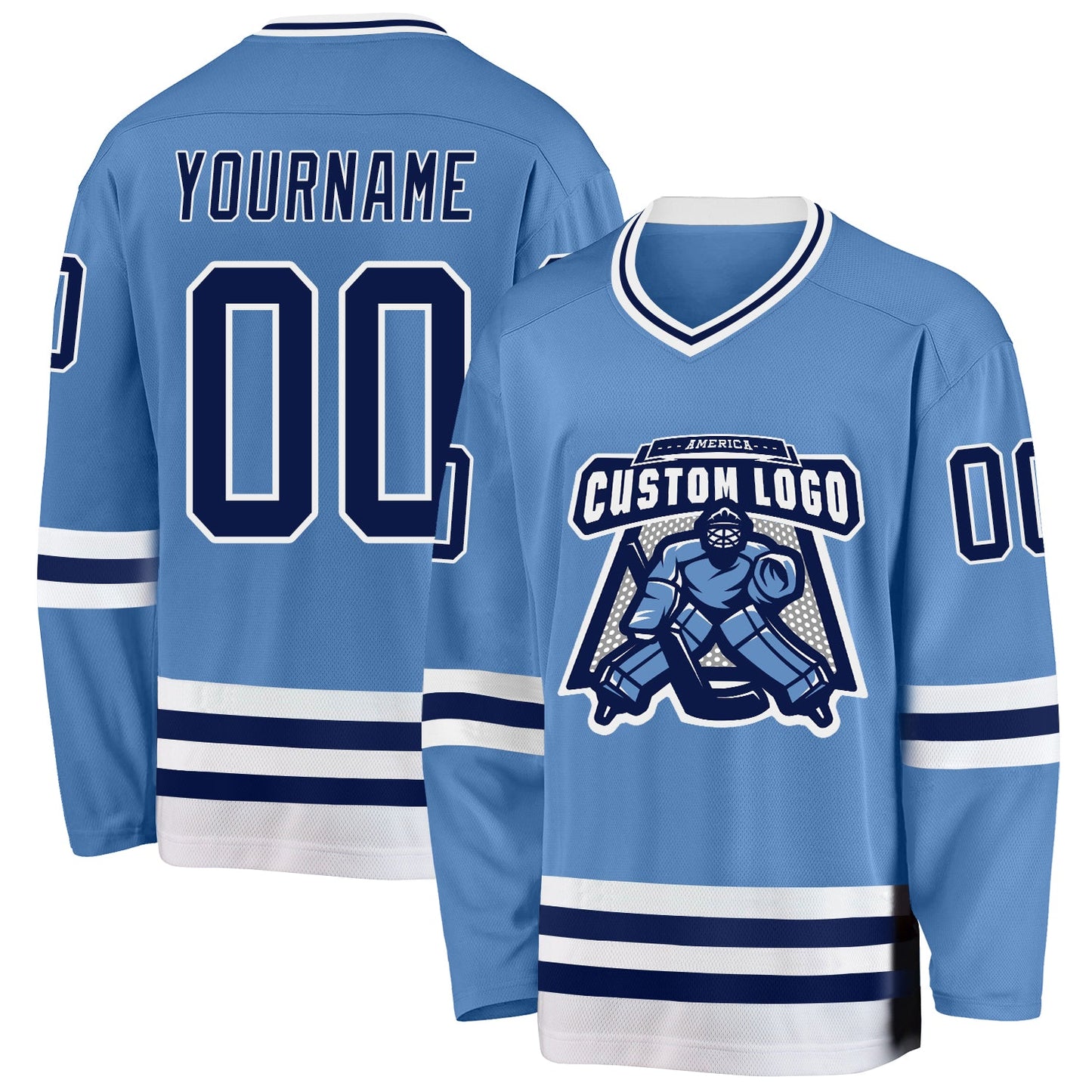 Custom Light Blue Navy-White Hockey Jersey view 2