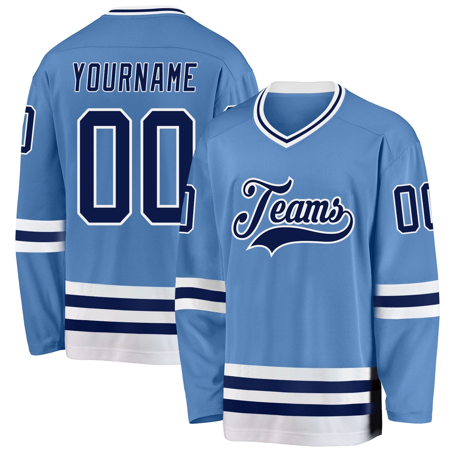 Custom Light Blue Navy-White Hockey Jersey - Main View