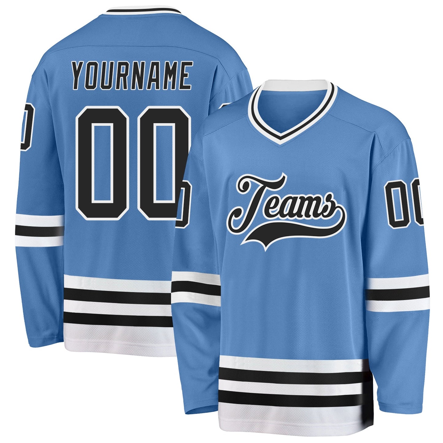 Custom Light Blue Black-White Hockey Jersey - Main View