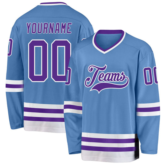 Custom Light Blue Purple-White Hockey Jersey - Main View