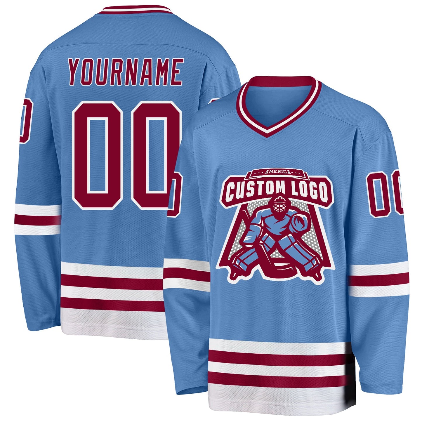 Custom Light Blue Maroon-White Hockey Jersey view 2