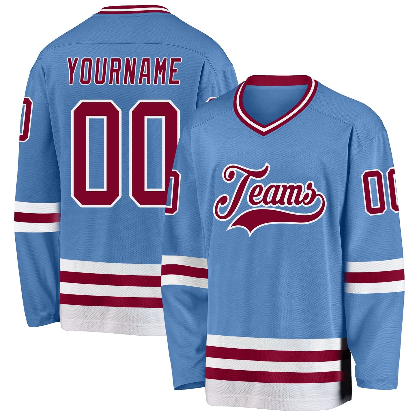 Custom Light Blue Maroon-White Hockey Jersey - Main View