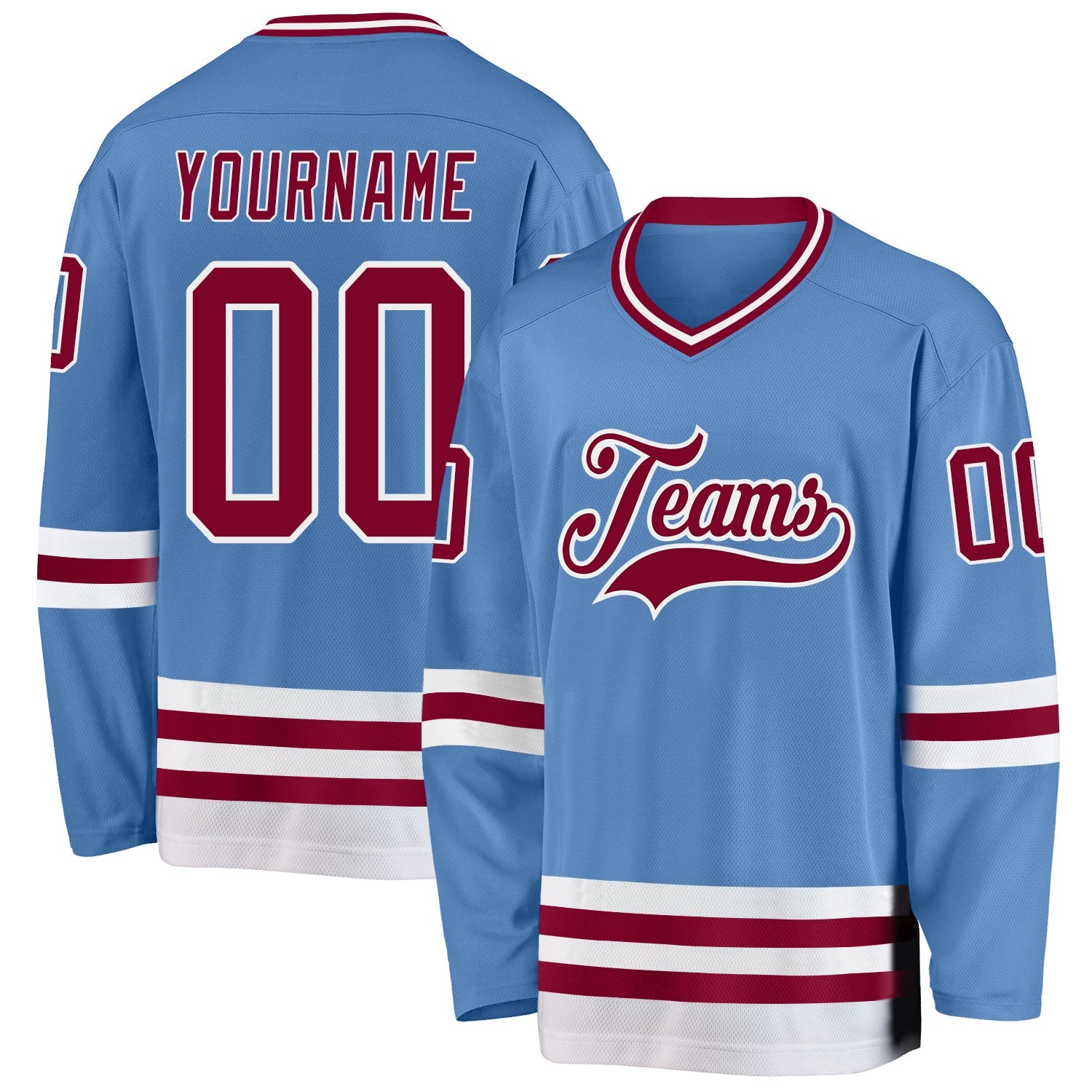 Custom Light Blue Maroon-White Hockey Jersey - Main View