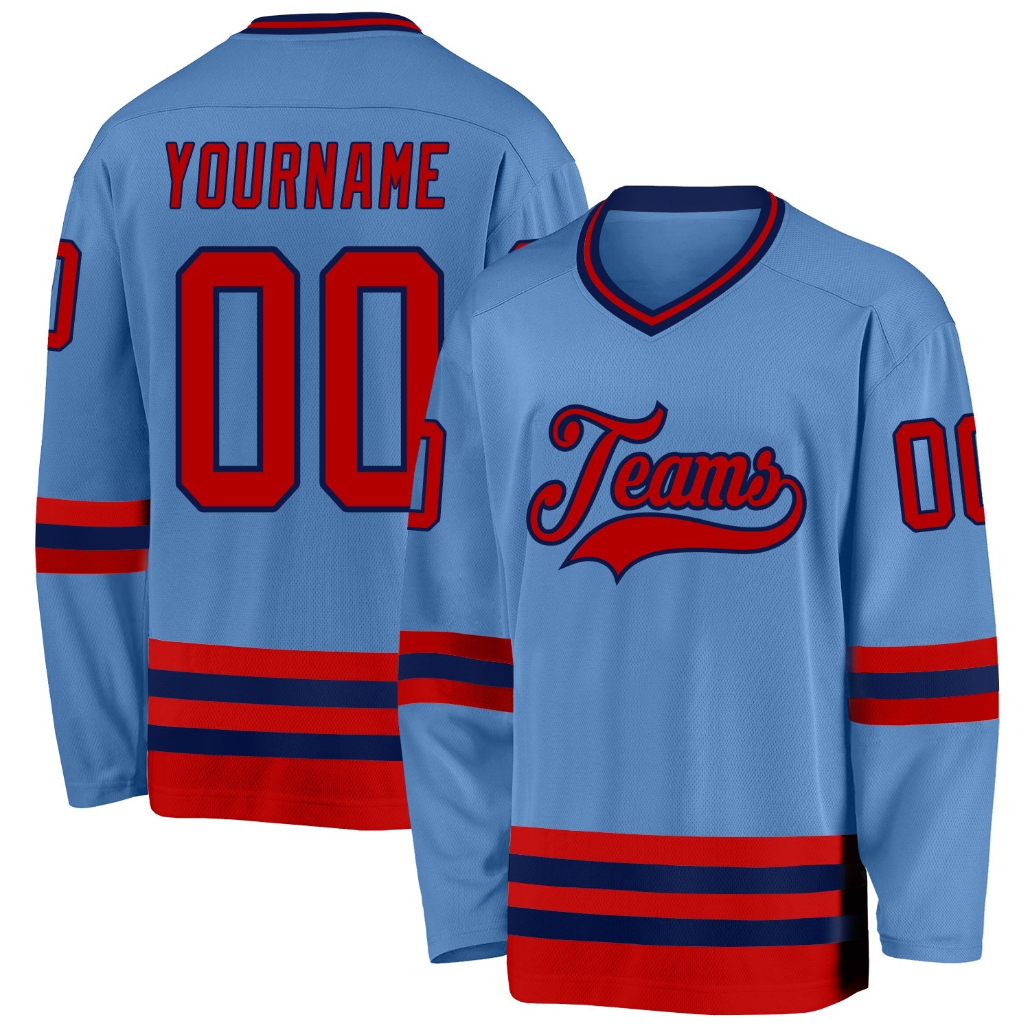 Custom Light Blue Red-Navy Hockey Jersey - Main View