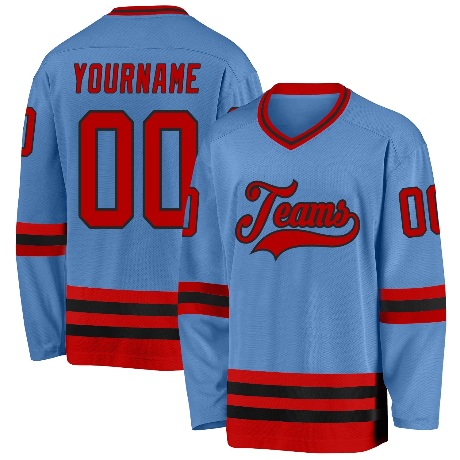 Custom Light Blue Red-Black Hockey Jersey - Main View