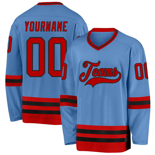 Custom Light Blue Red-Black Hockey Jersey - Main View